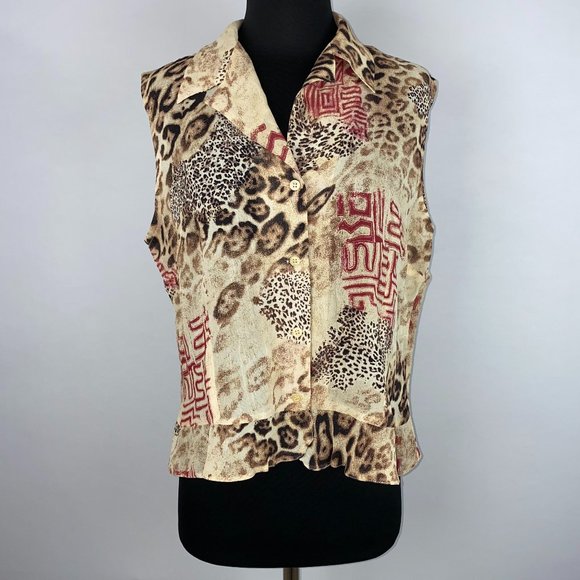 Freetime 4 Animal Print Patterned Button Down Tank - Picture 1 of 12